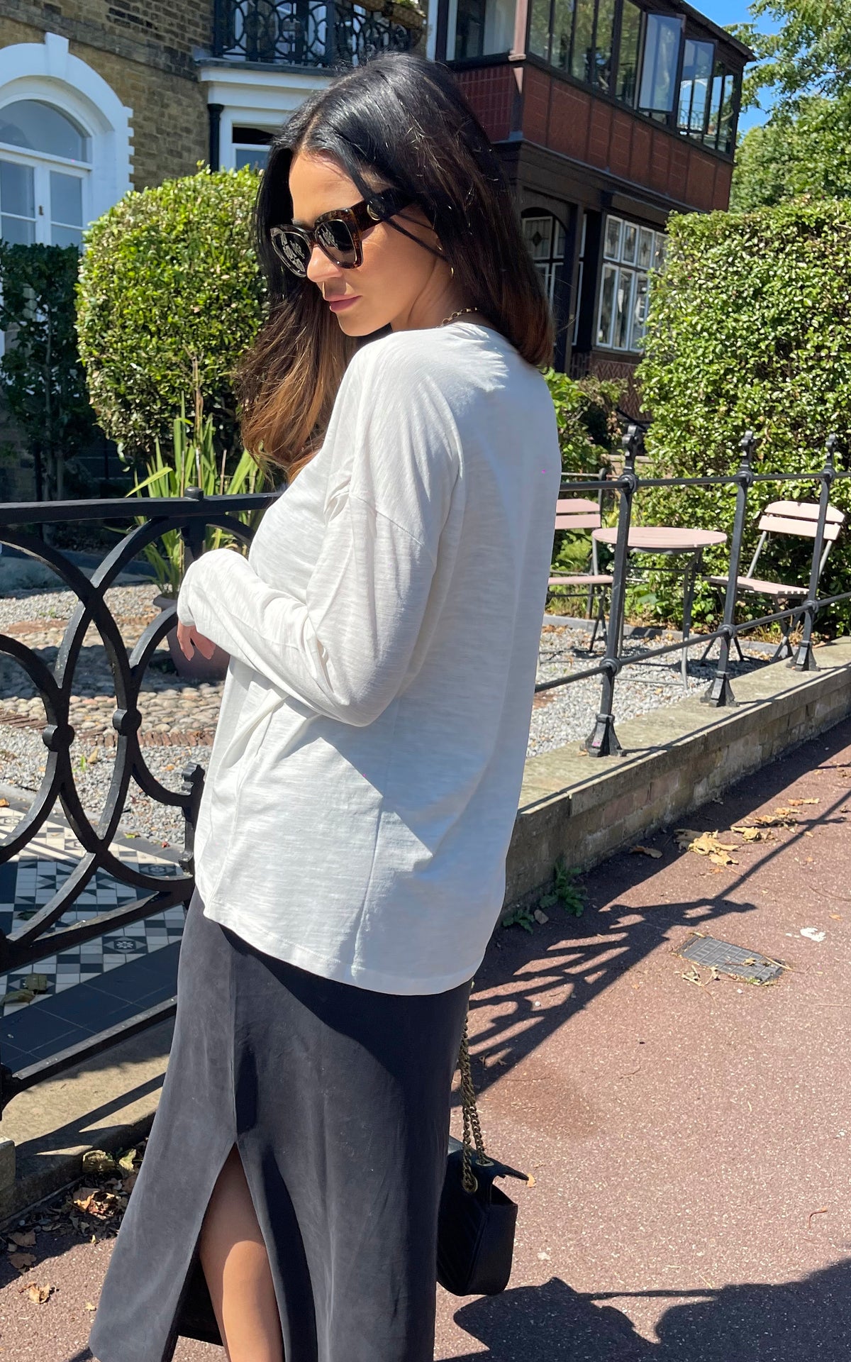 Long Sleeve Round Neck Top in White