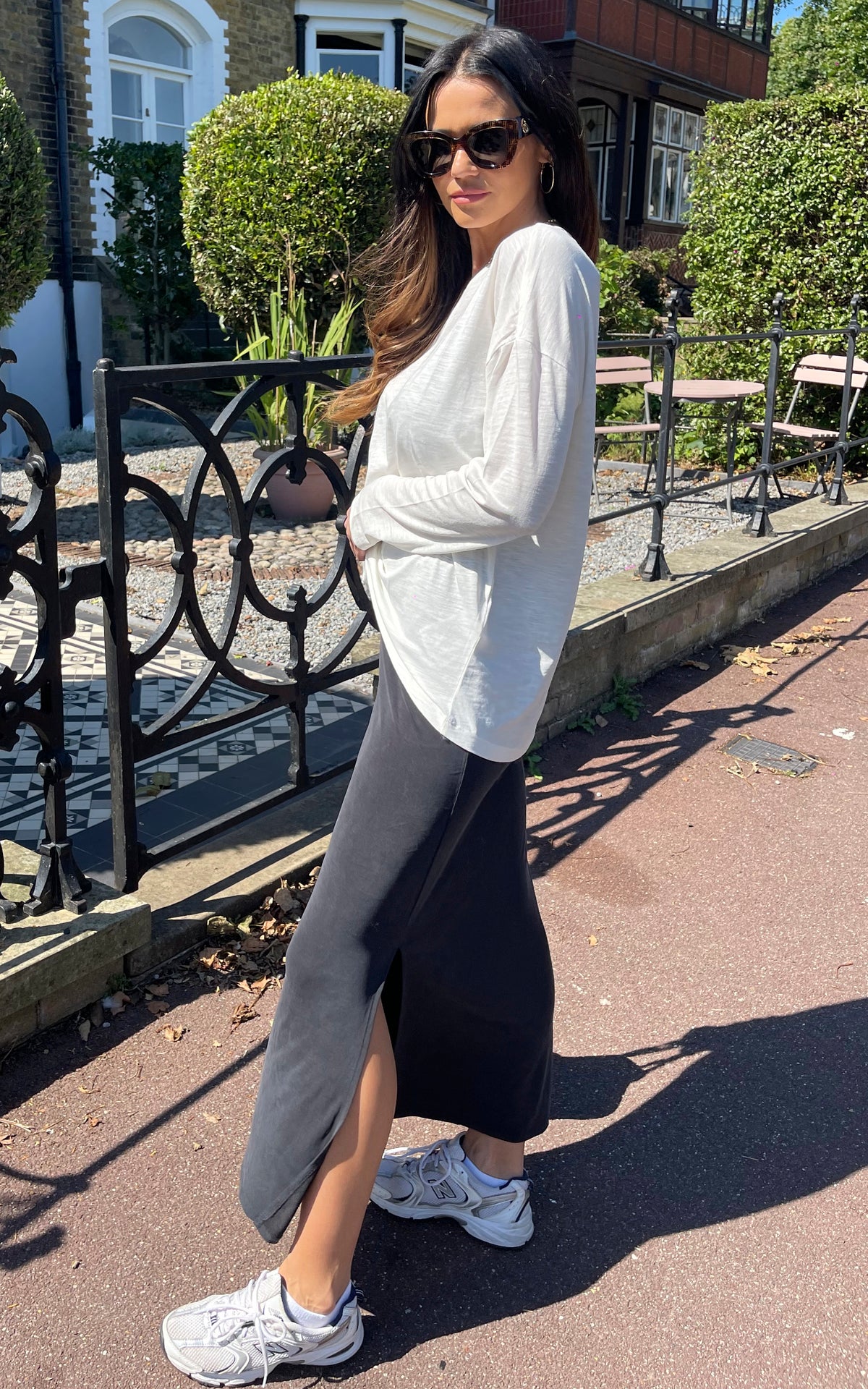 Long Sleeve Round Neck Top in White