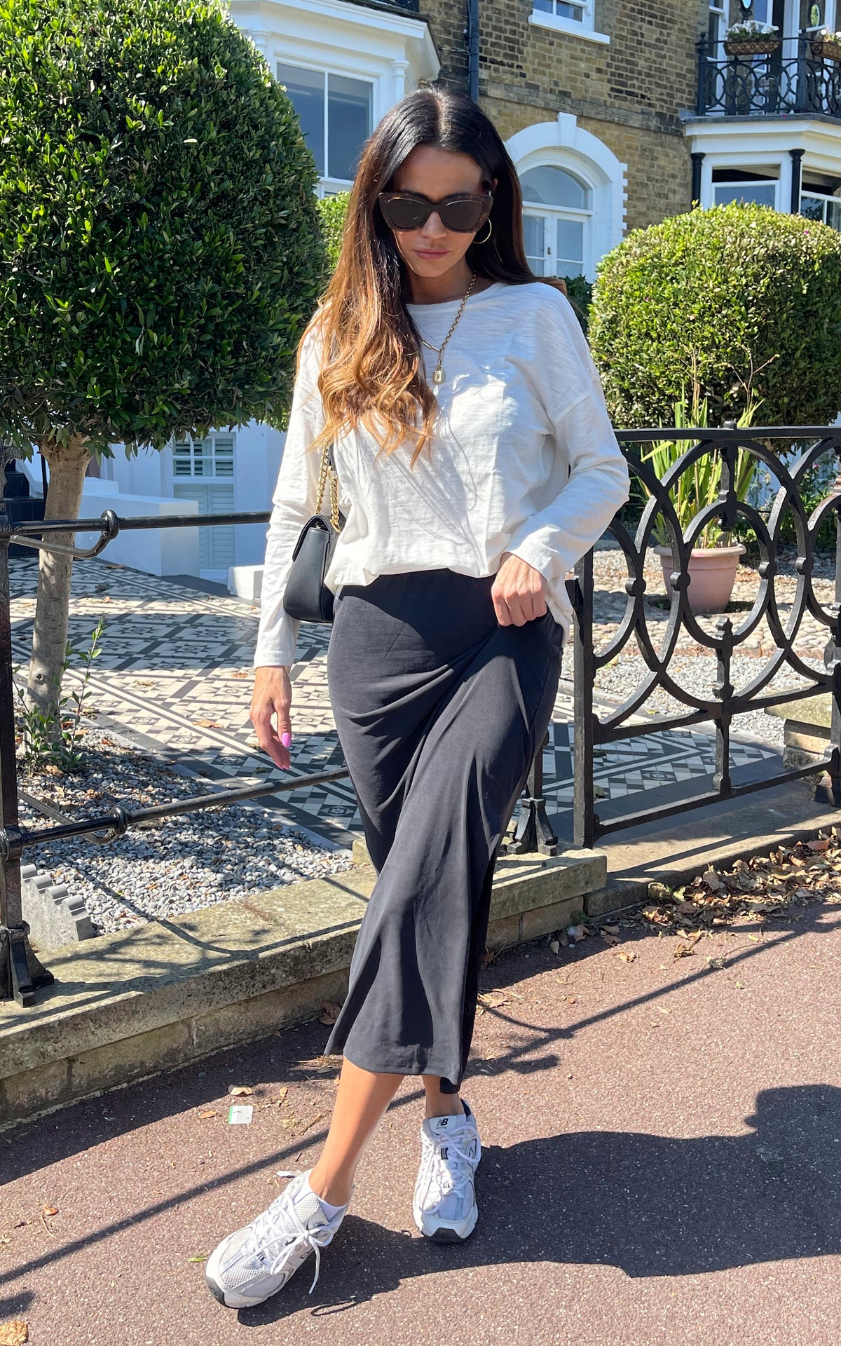 Long Sleeve Round Neck Top in White
