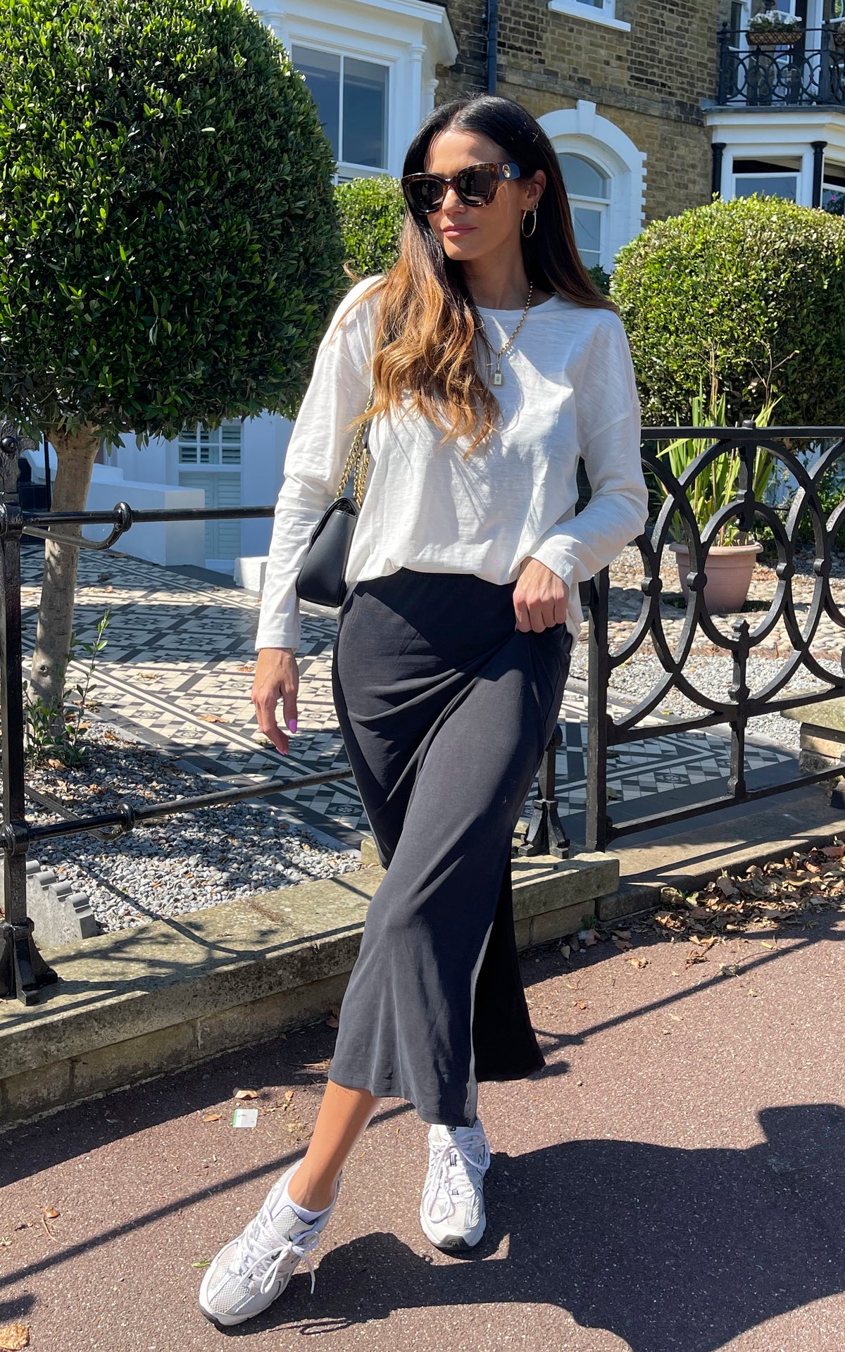 Long Sleeve Round Neck Top in White