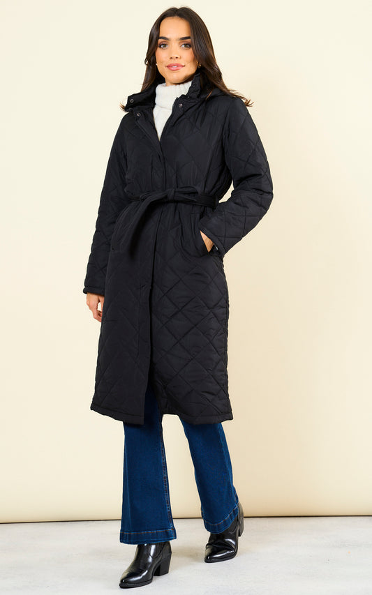 Quilted Belted Coat in Black