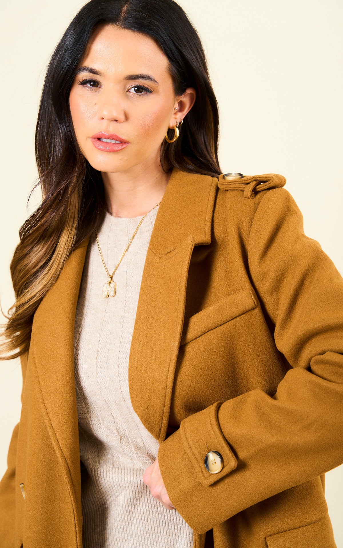 Double Breasted Longline Coat in Brown