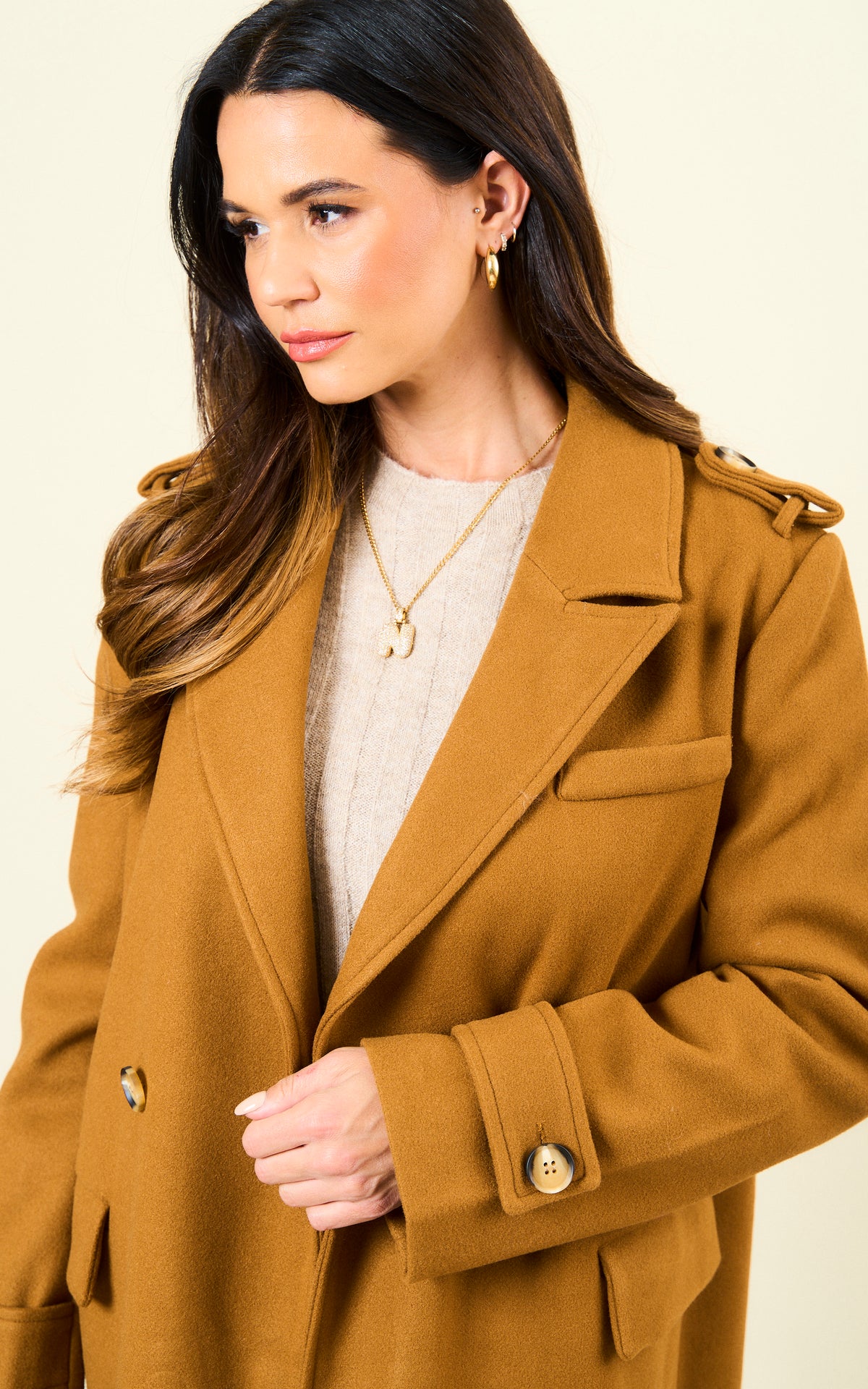 Double Breasted Longline Coat in Brown