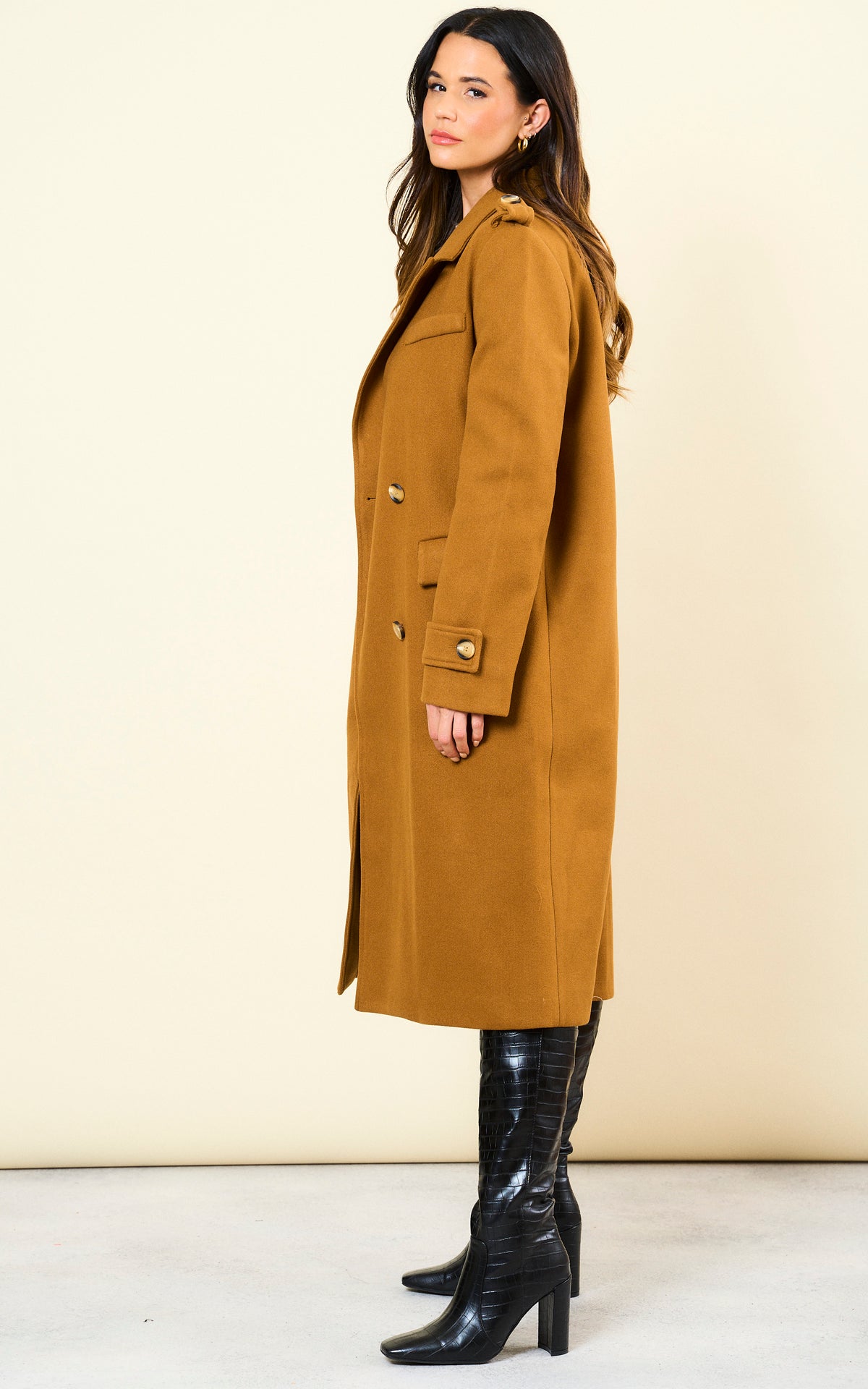 Double Breasted Longline Coat in Brown