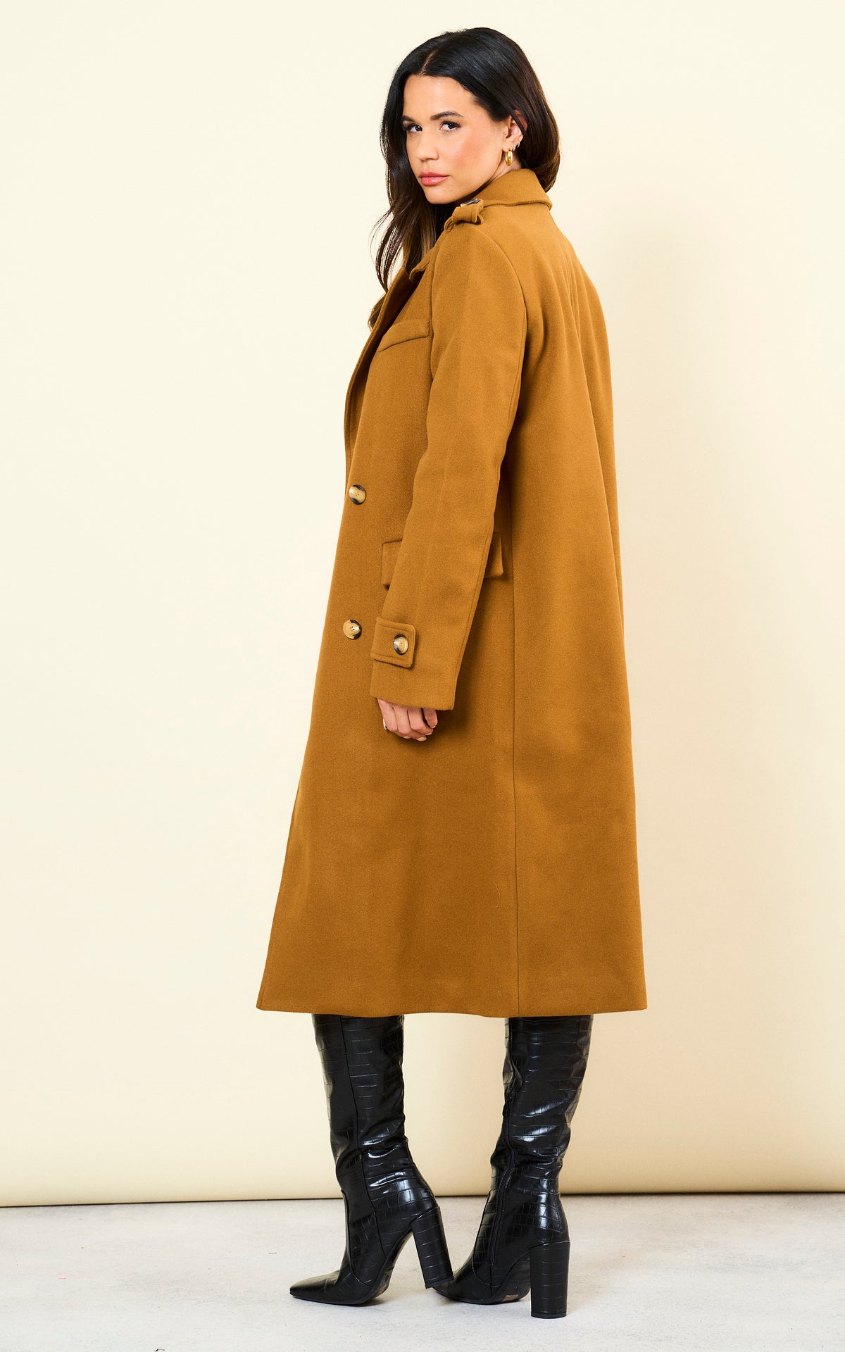Double Breasted Longline Coat in Brown