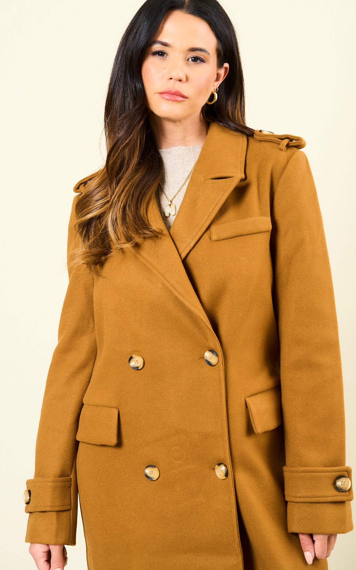 Double Breasted Longline Coat in Brown