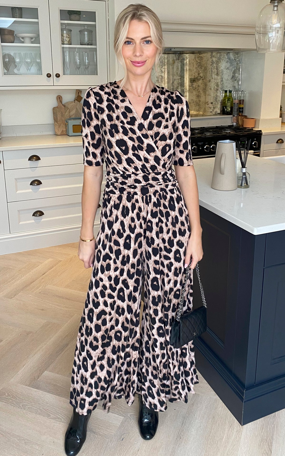 Bailee Wrap Jersey Jumpsuit, Pink Animal
