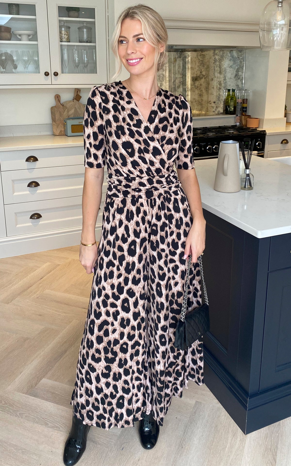 Bailee Wrap Jersey Jumpsuit, Pink Animal