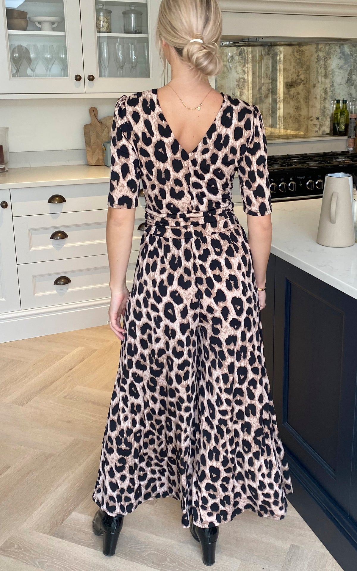 Bailee Wrap Jersey Jumpsuit, Pink Animal