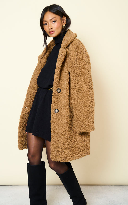 Brown Oversize Camel Teddy Winter Coat Jacket Outerwear