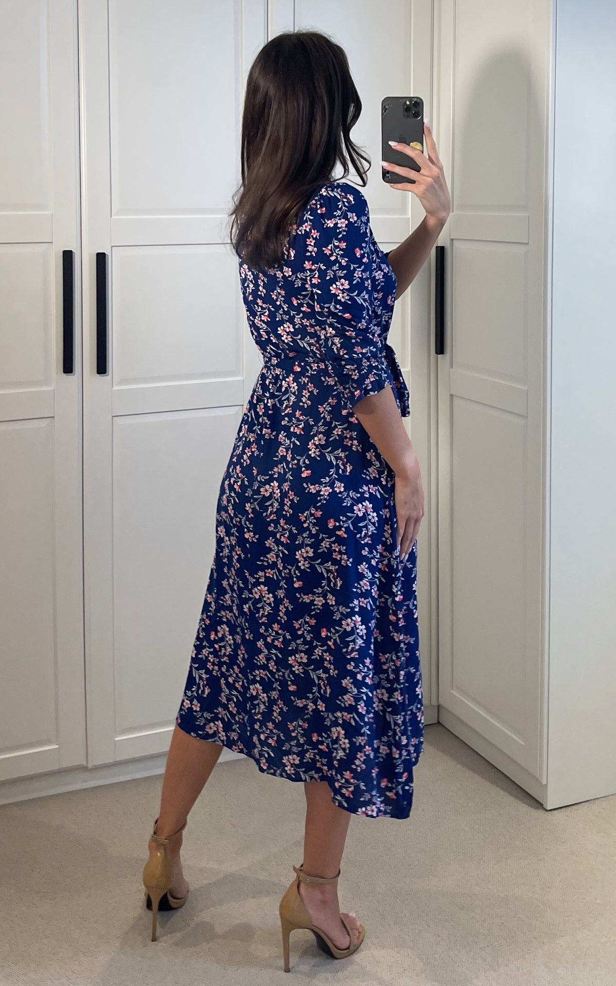 Midi shirt dress in navy floral print