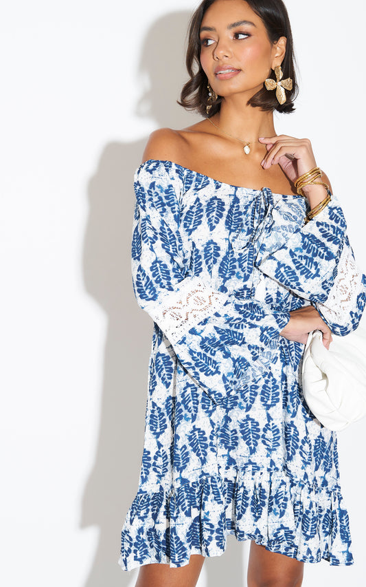 Leaf Print Scoop Neck Dress