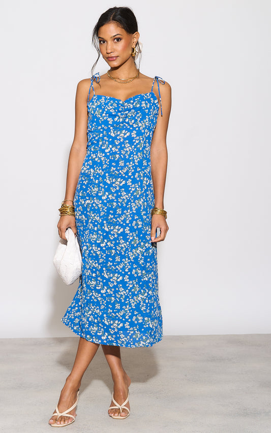 Cami floral print midi dress in blue