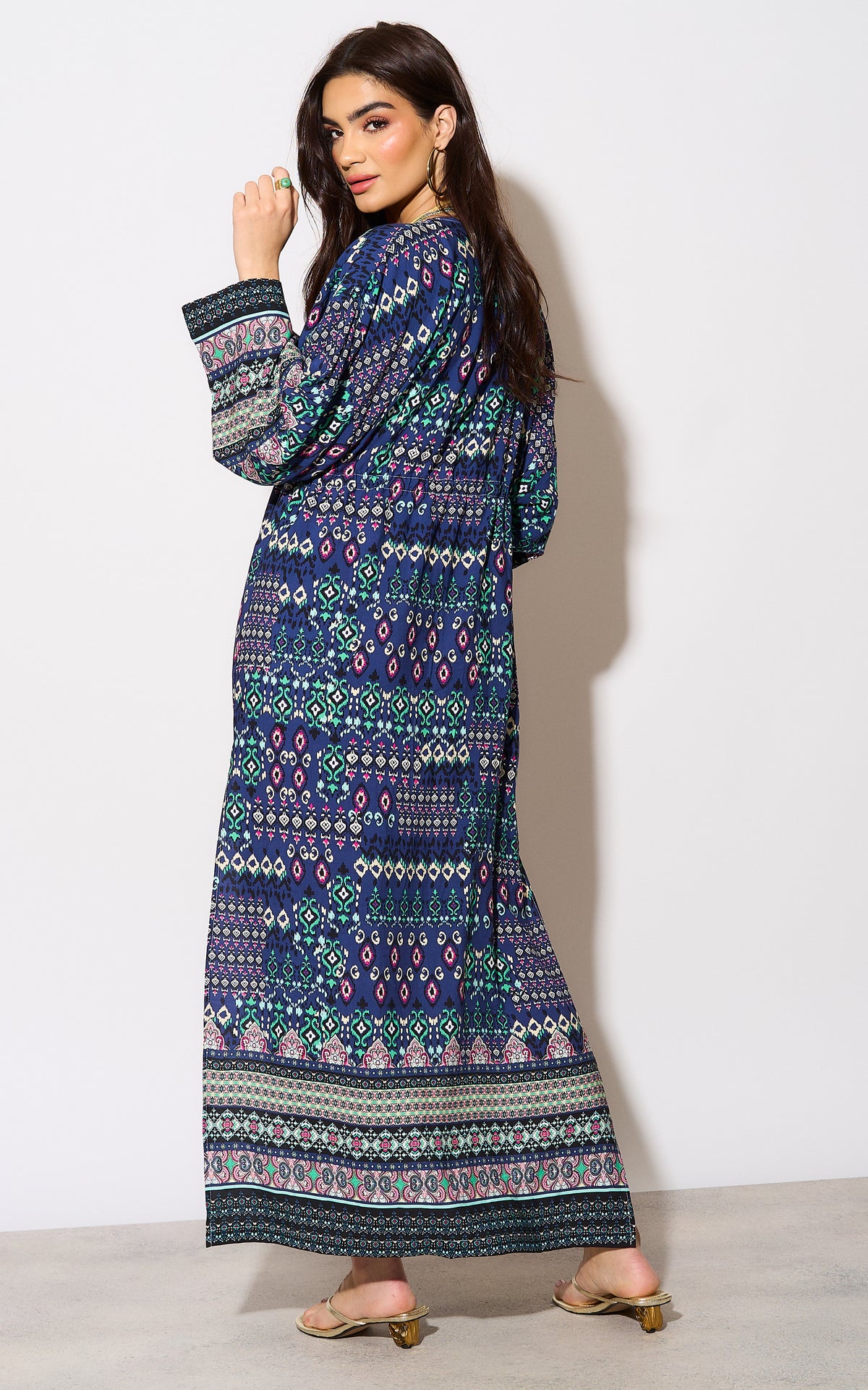 Age of Love Long Sleeve Navy Printed Maxi Tie Kimono