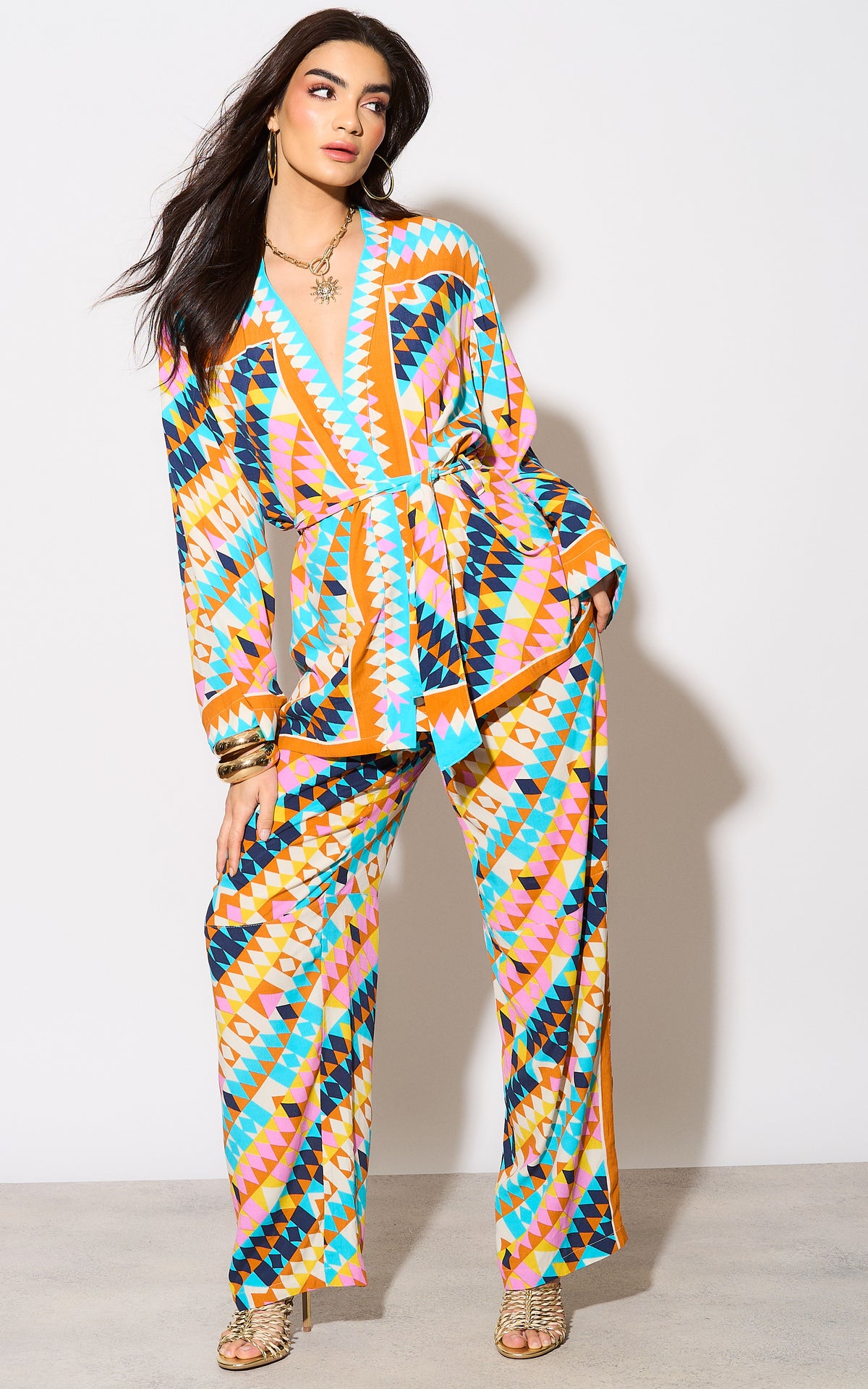 One More Time Geometric Print Trouser