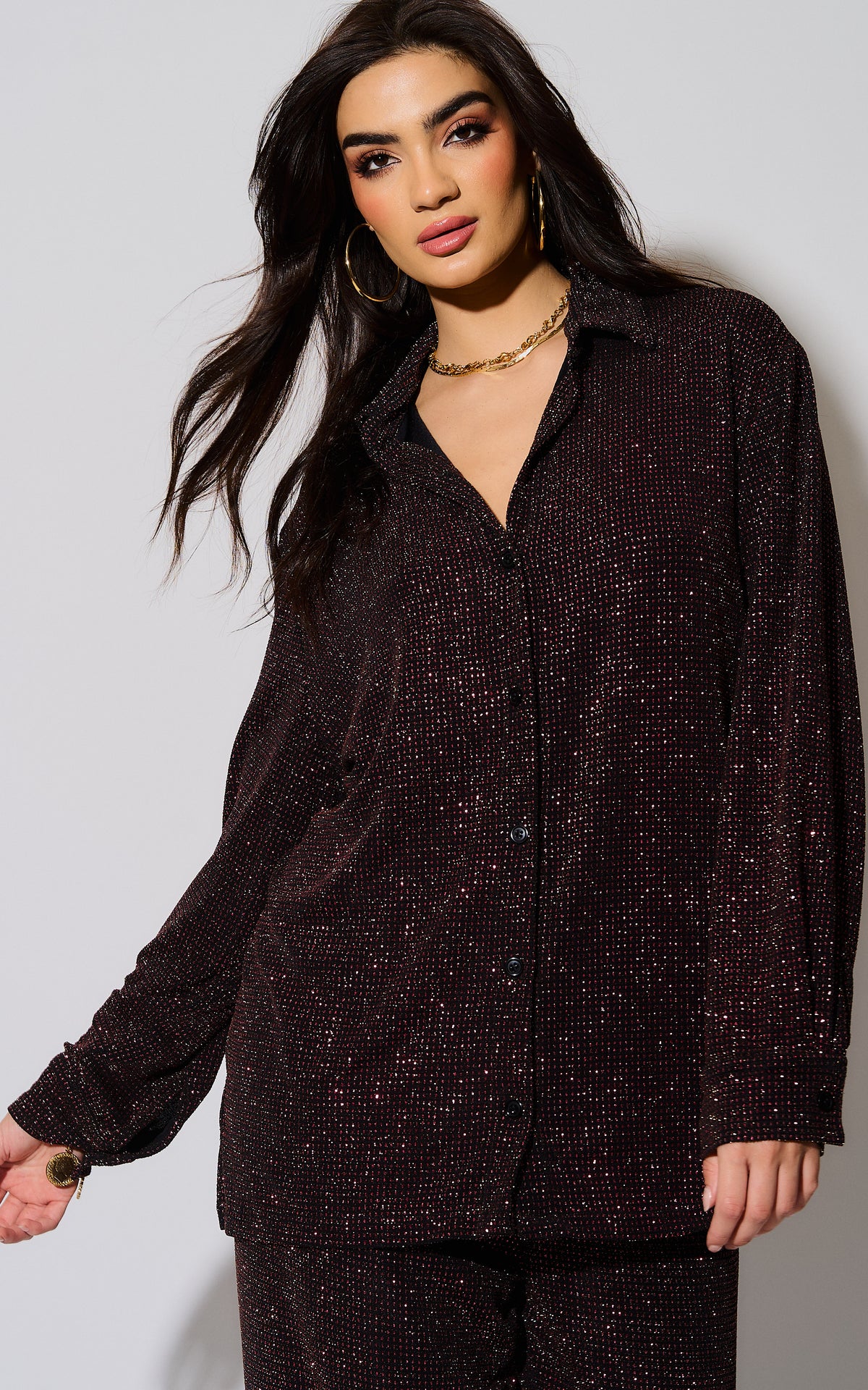 El Pirata Long Sleeve Red Metallic Lurex Shirt