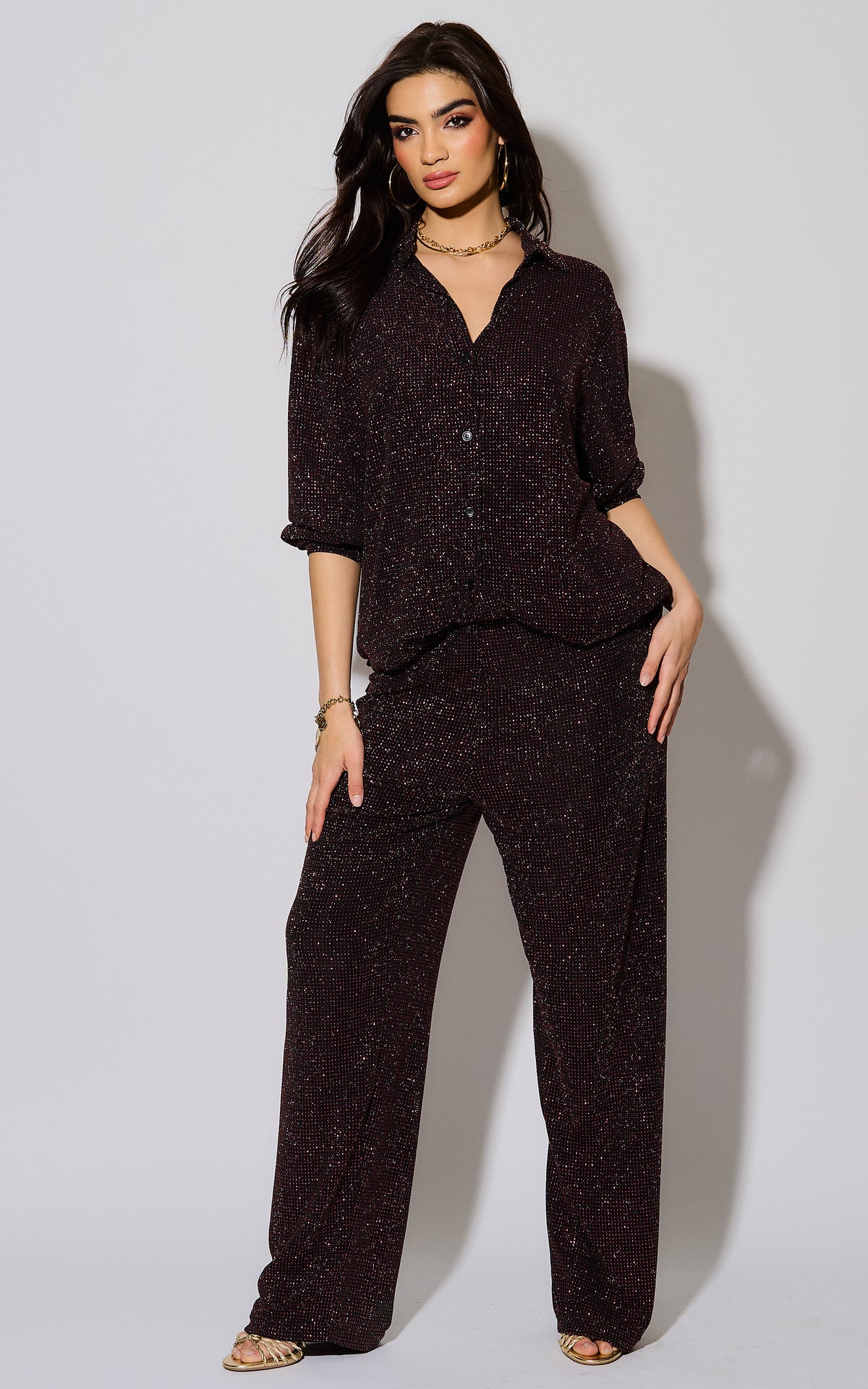 El Pirata Long Sleeve Red Metallic Lurex Shirt