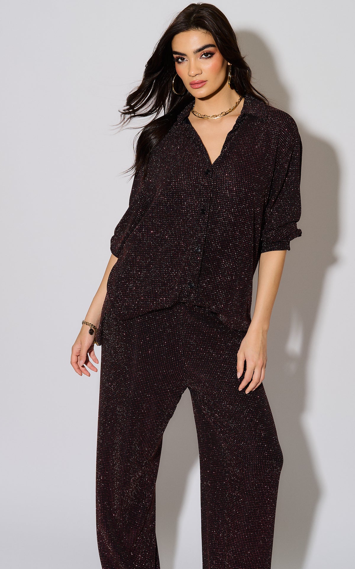 El Pirata Long Sleeve Red Metallic Lurex Shirt