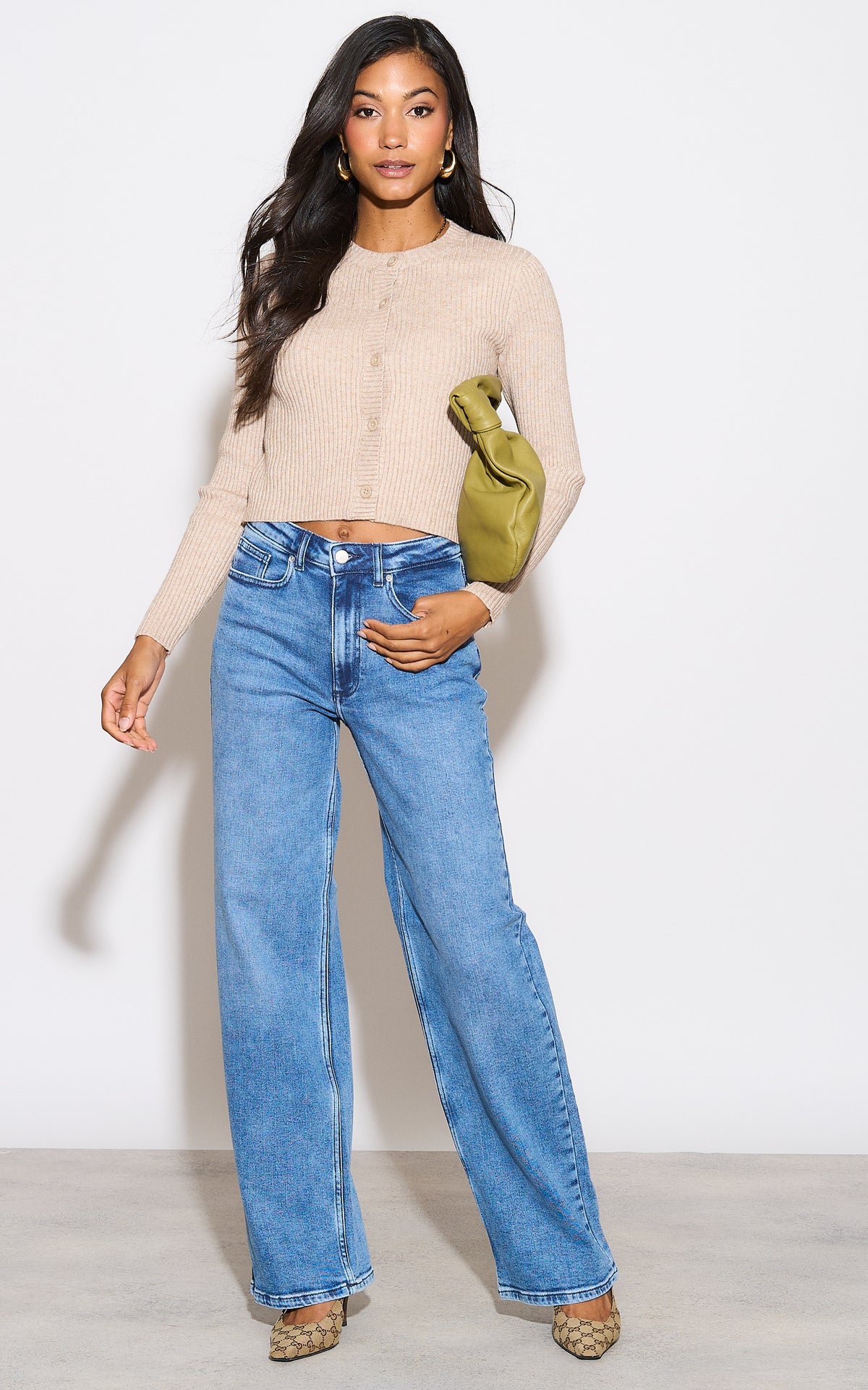 High Waist Wide Leg Jeans in Medium Blue Denim