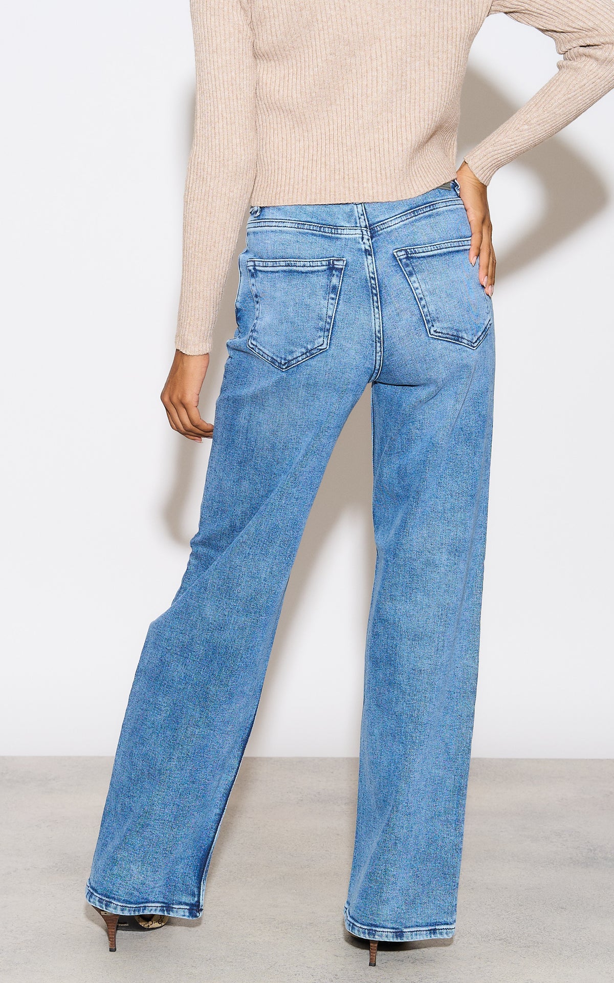 High Waist Wide Leg Jeans in Medium Blue Denim