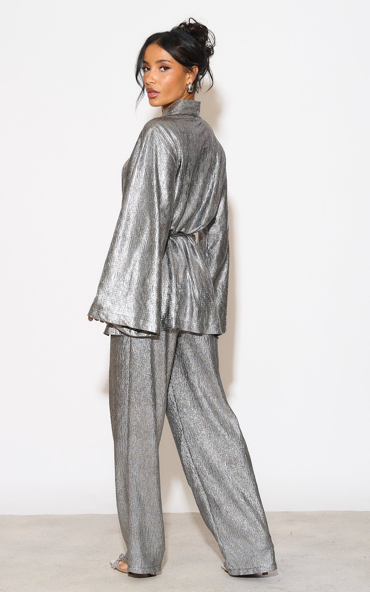 Praise You Metallic Silver Short Tie Kimono