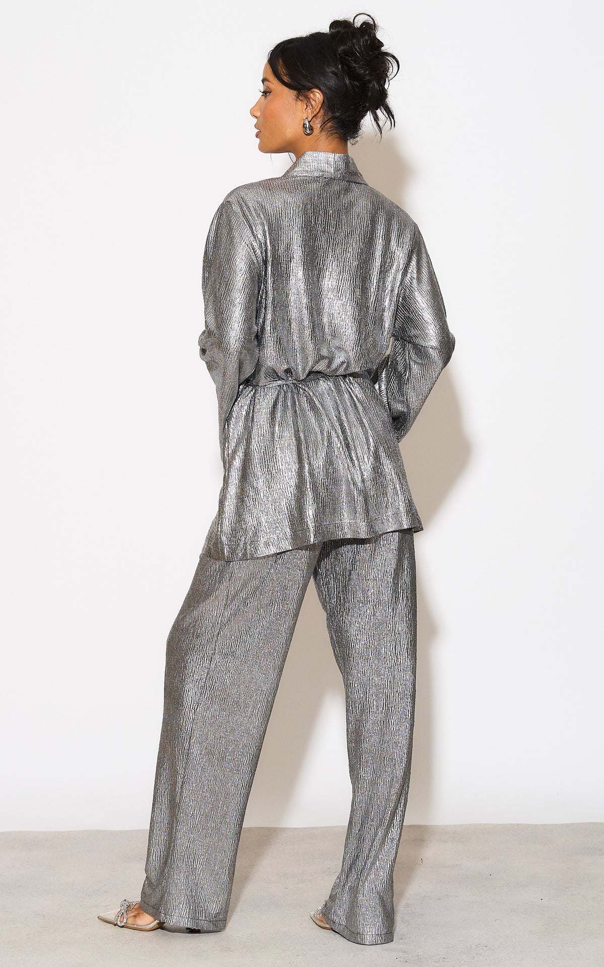 Praise You Metallic Silver Short Tie Kimono