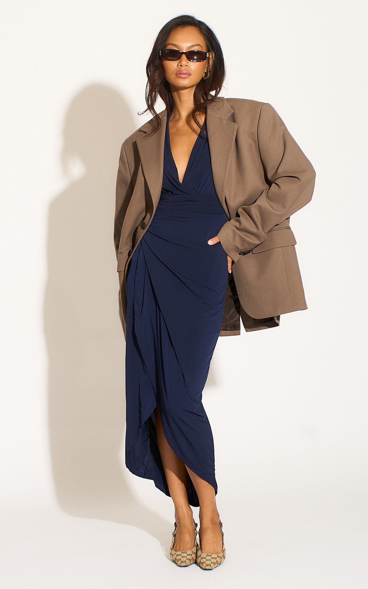 Midi Wrap Style long sleeves Navy Dress