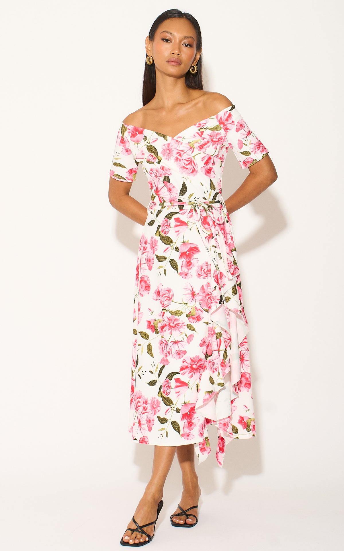 Bardot Frill Print Dress Pink Flower