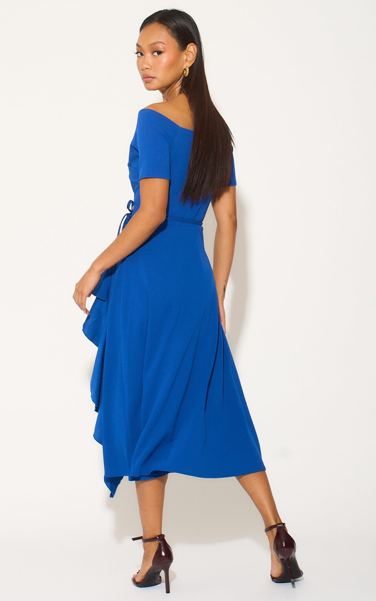 Exclusive Bardot Frill Midi Dress Dark Royal Blue
