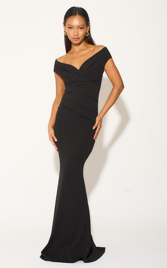 Bardot Pleated Occasion Maxi Dress In Black