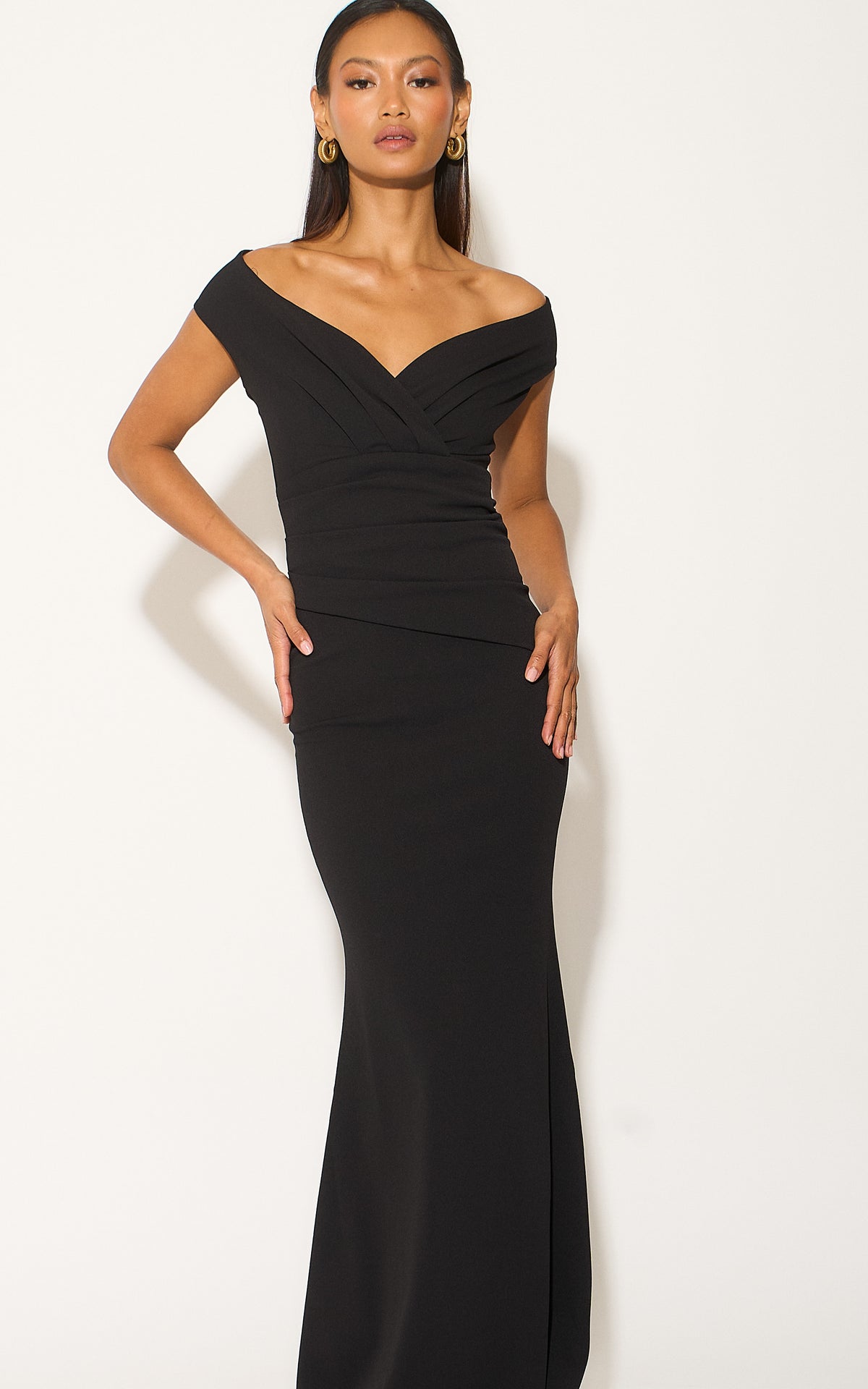 Bardot Pleated Occasion Maxi Dress In Black