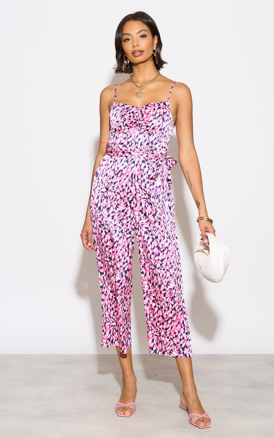 Cami jumpsuit in pink abstract print