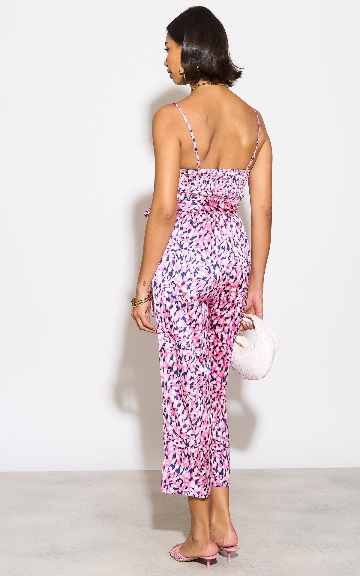 Cami jumpsuit in pink abstract print