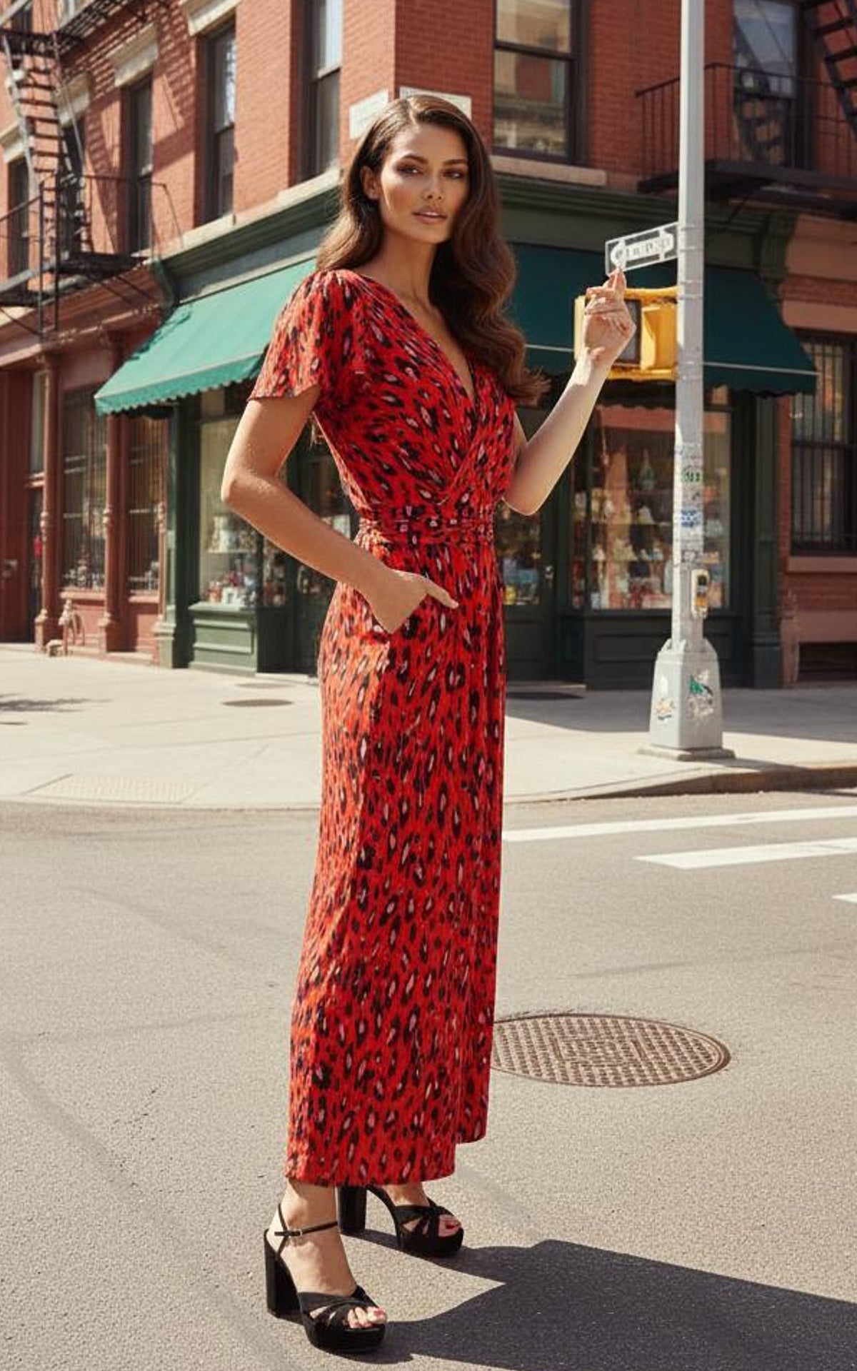 Cap Sleeve Culotte Jumpsuit, Red Animal
