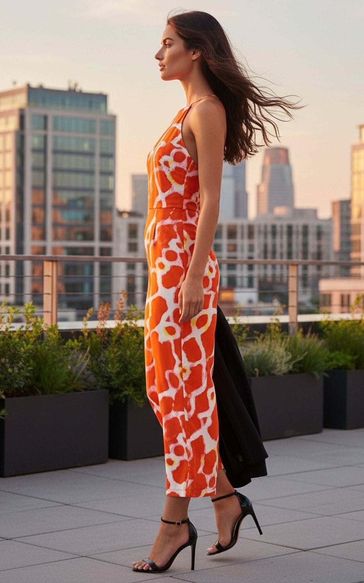 Orange Giraffe Print Strappy Racer Neck Jumpsuit