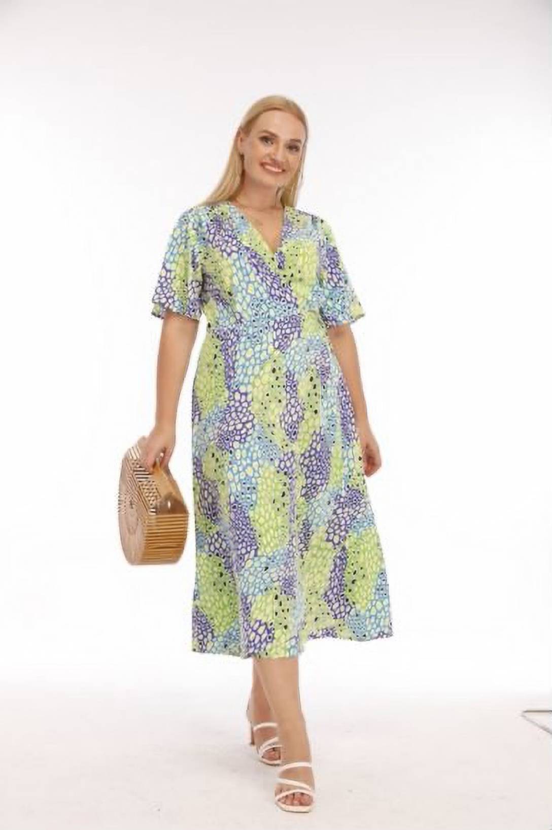 Plus Size Mixed colour leopard print bardot wrap dress