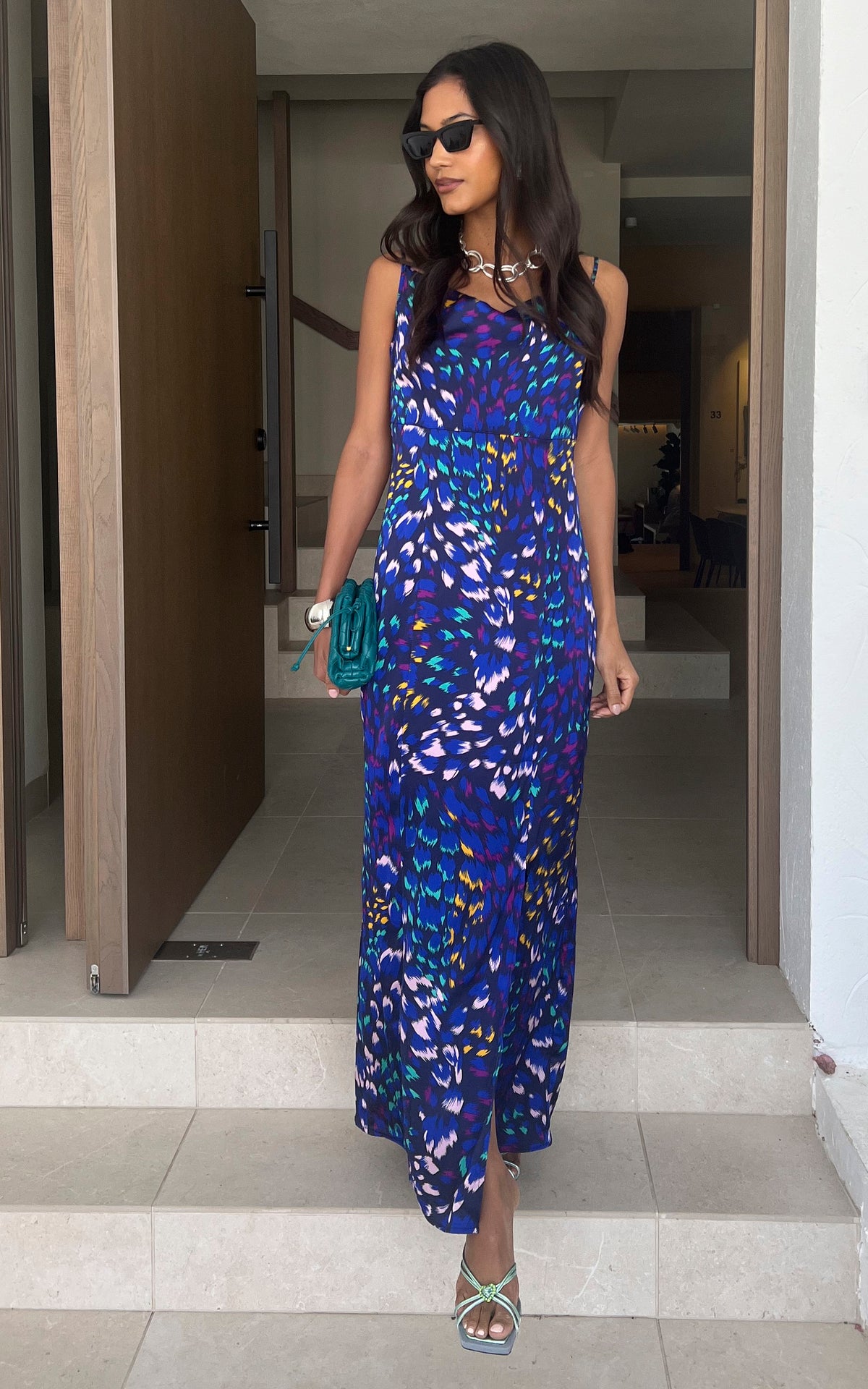 Multicolored cami cowl neck maxi dress