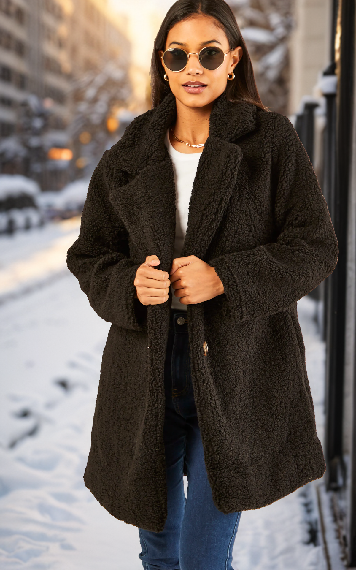 Black Oversize Teddy Winter Coat Jacket