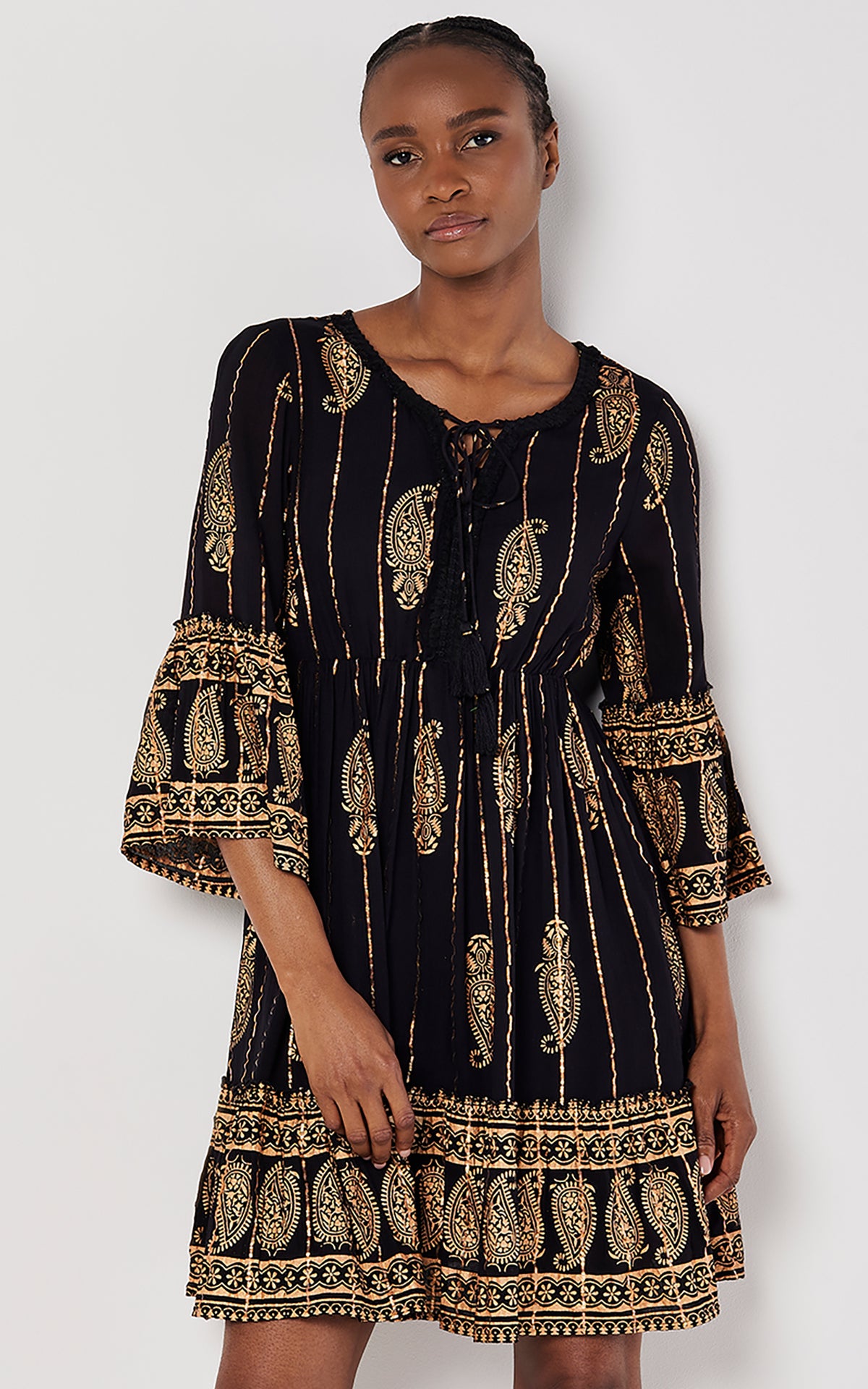 Black Bohemian Style Bell Sleeve Dress
