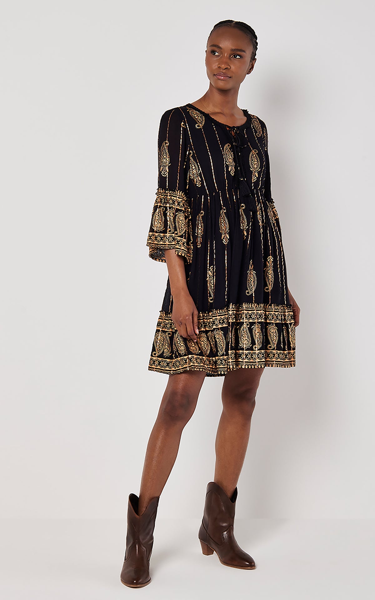 Black Bohemian Style Bell Sleeve Dress