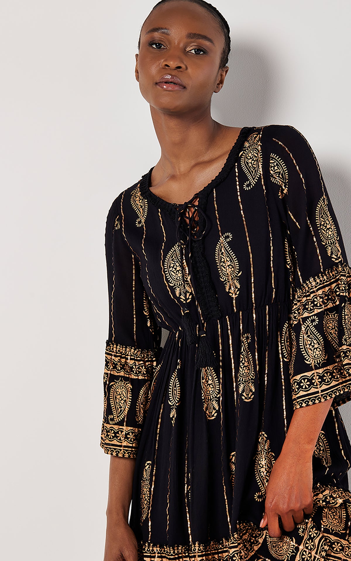 Black Bohemian Style Bell Sleeve Dress