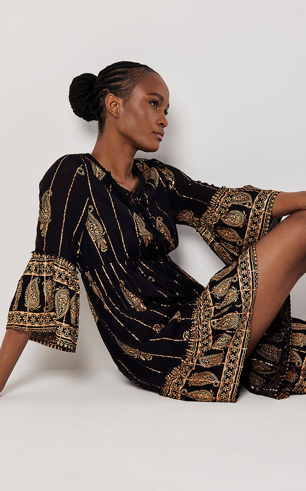 Black Bohemian Style Bell Sleeve Dress
