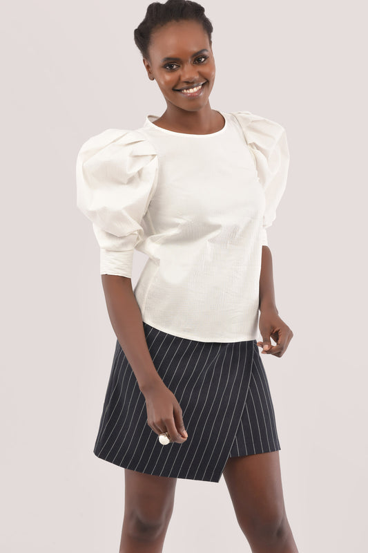 CLOSET LONDON IVORY PLEATED SLEEVE BLOUSE