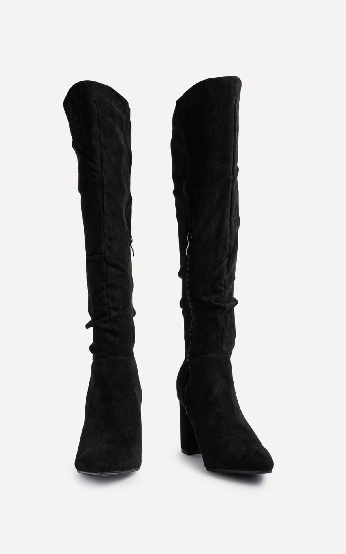 Bonnie Knee High Ruched Boots in Black Suede