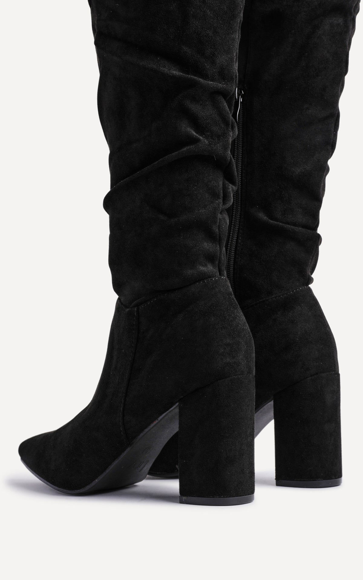 Bonnie Knee High Ruched Boots in Black Suede