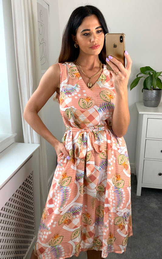 Little leaf v-neck midi dress with side pocket