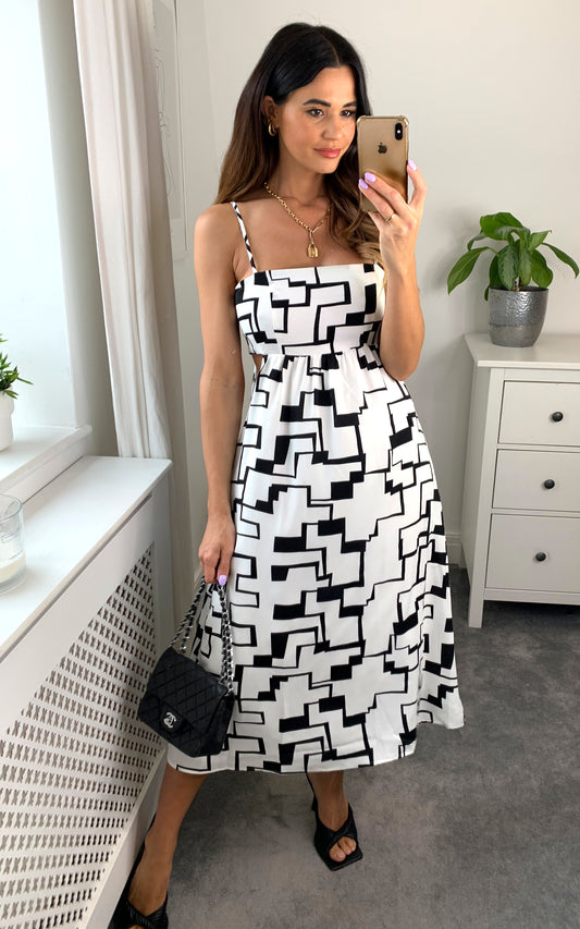 Cami midi dress in abstract print