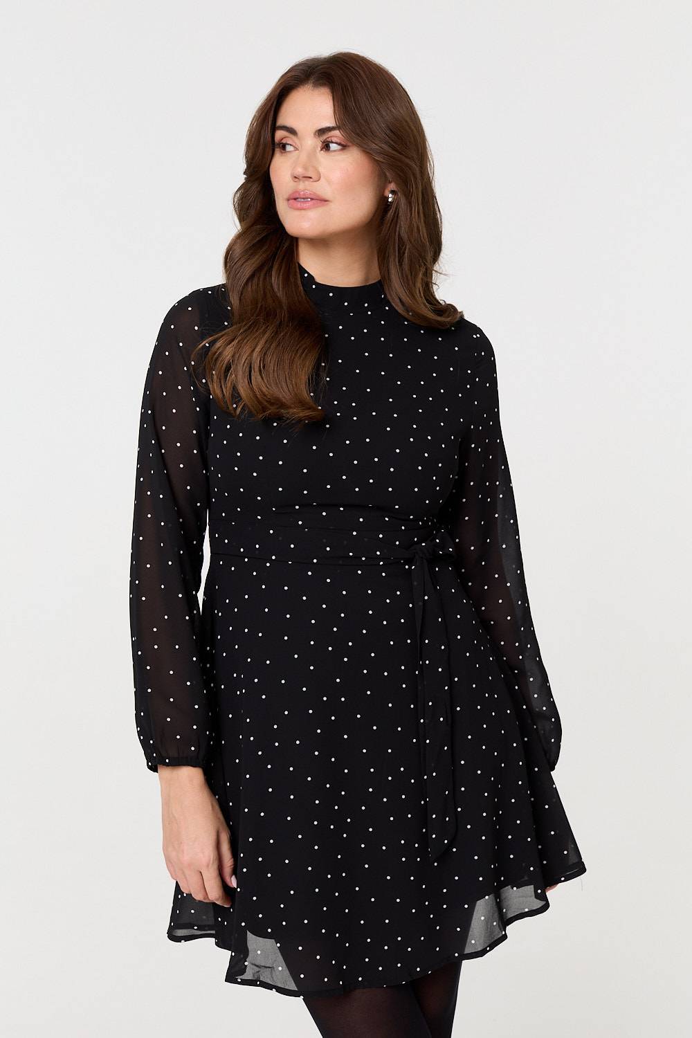 Multi Black Polka Dot Sheer Layer Mini Skater Dress