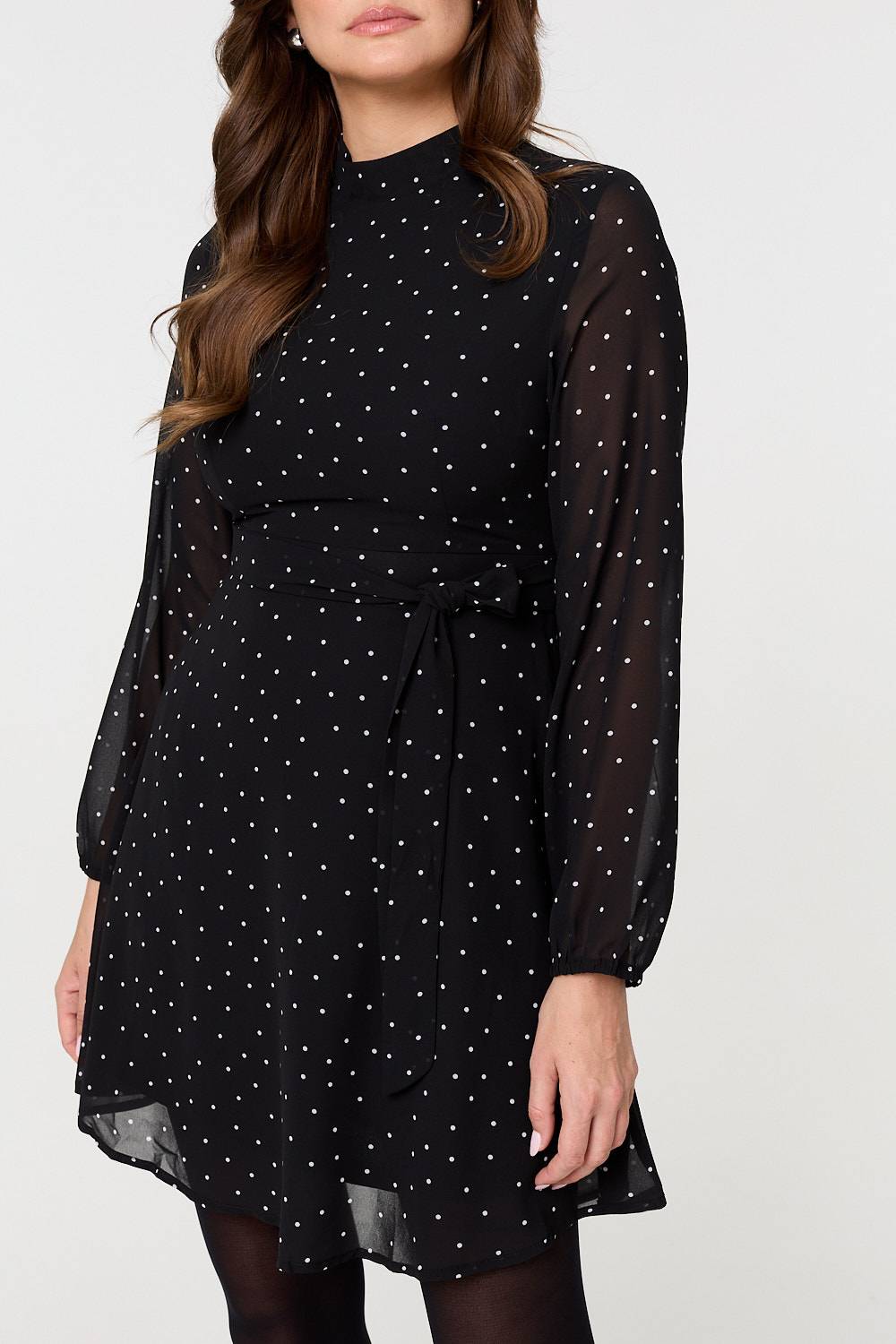 Multi Black Polka Dot Sheer Layer Mini Skater Dress