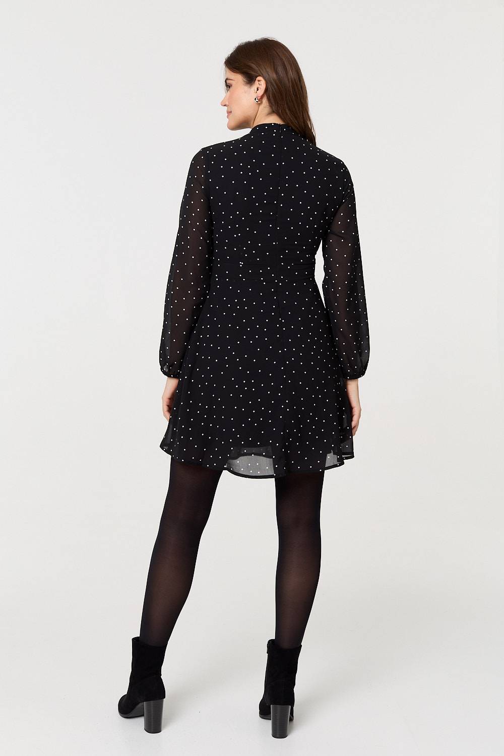 Multi Black Polka Dot Sheer Layer Mini Skater Dress